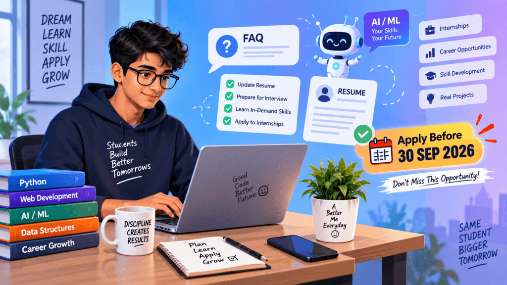 Student working on AI Engineer Internship Remote job from home on laptop