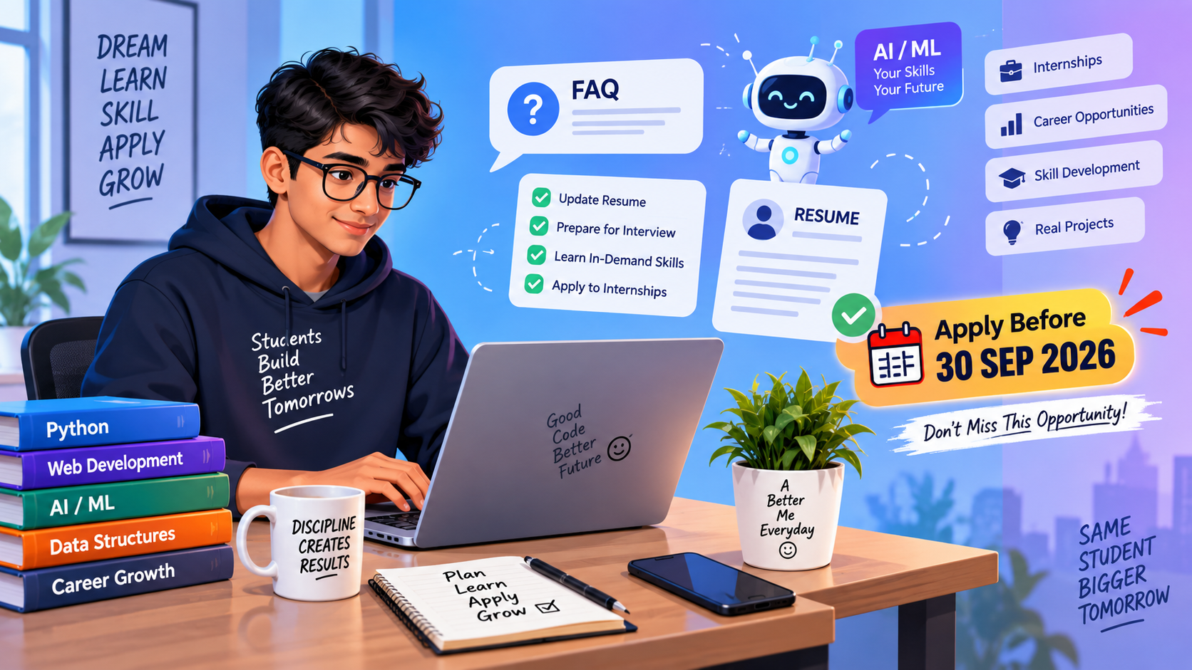 Student working on AI Engineer Internship Remote job from home on laptop
