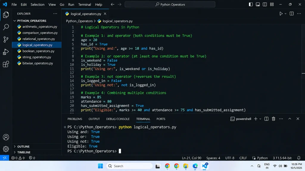 VS Code Python Logical Operators Tutorial